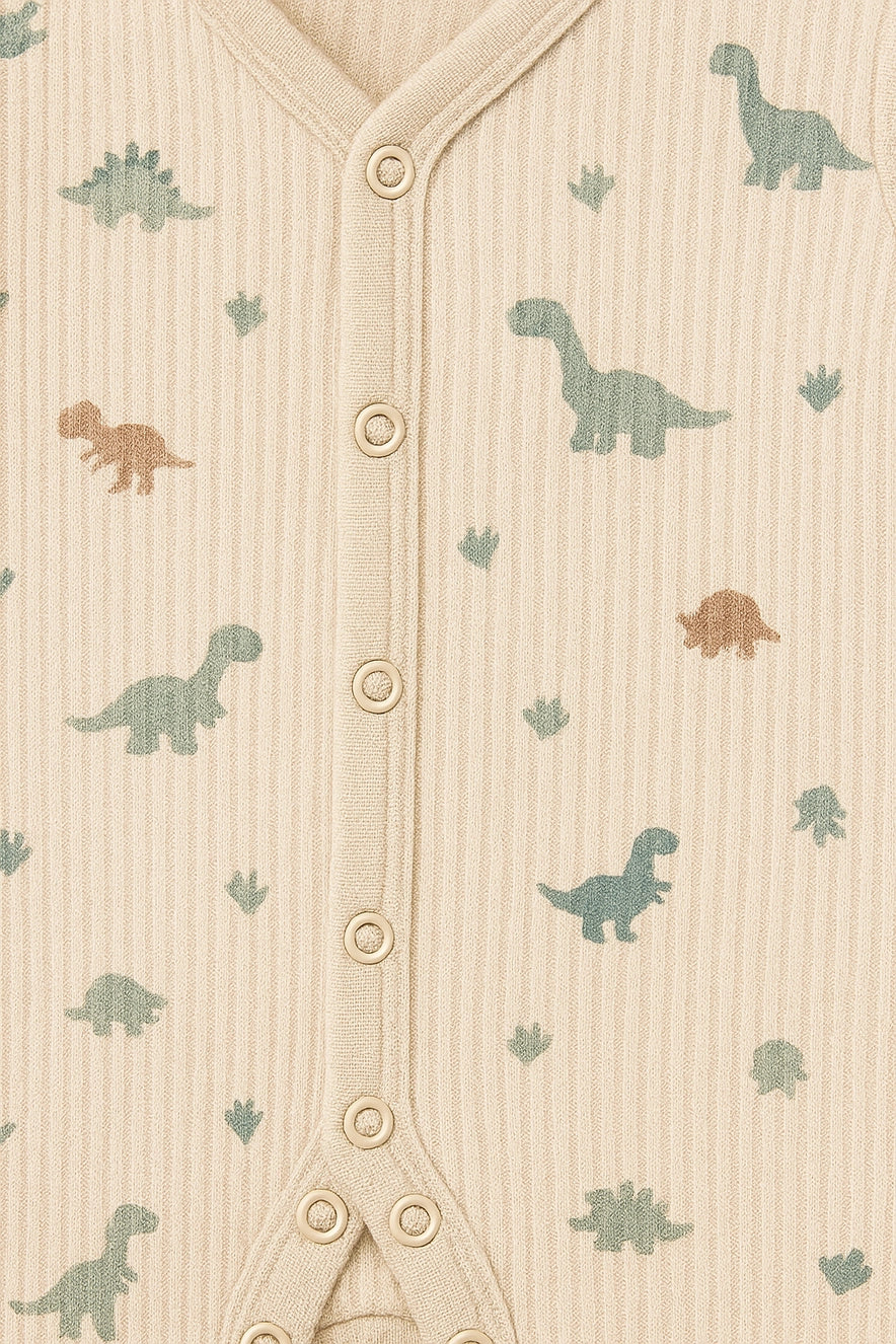 Little Dinosaurs Printed Ribbed Cotton Baby Sleepsuit