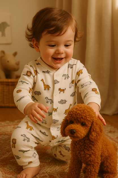 Safari Pattern Baby Onesie Unisex Organic Cotton