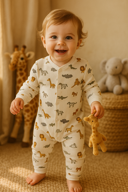 Safari Pattern Baby Onesie Unisex Organic Cotton