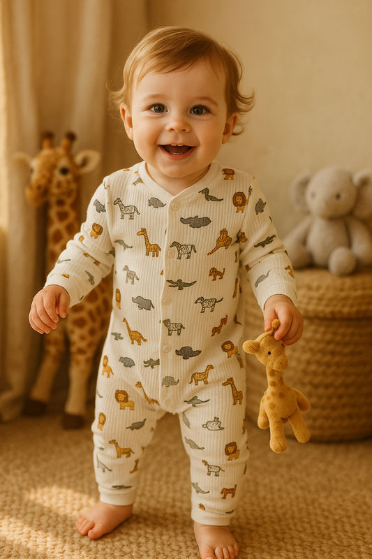 Safari Pattern Baby Onesie Unisex Organic Cotton