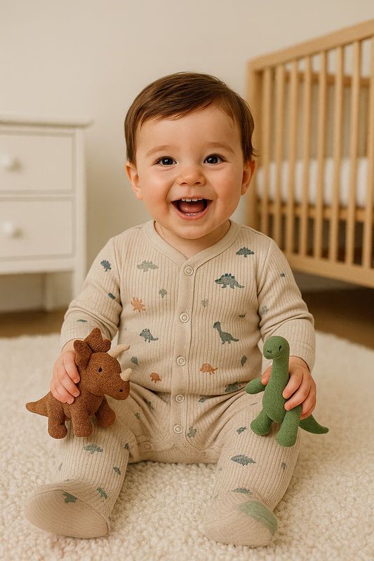 Little Dinosaurs Printed Ribbed Cotton Baby Sleepsuit