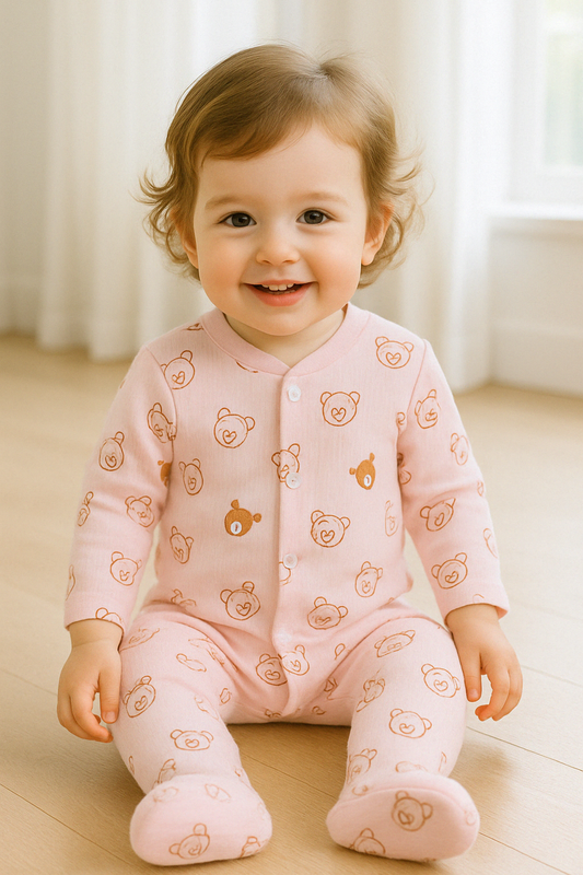 Bear Print Pink Romper