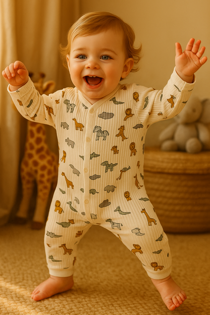 Safari Pattern Baby Onesie Unisex Organic Cotton